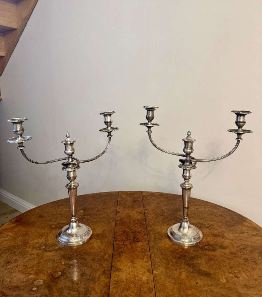 Outstanding Quality Pair Of Antique Victorian Silver Plated Candelabras 