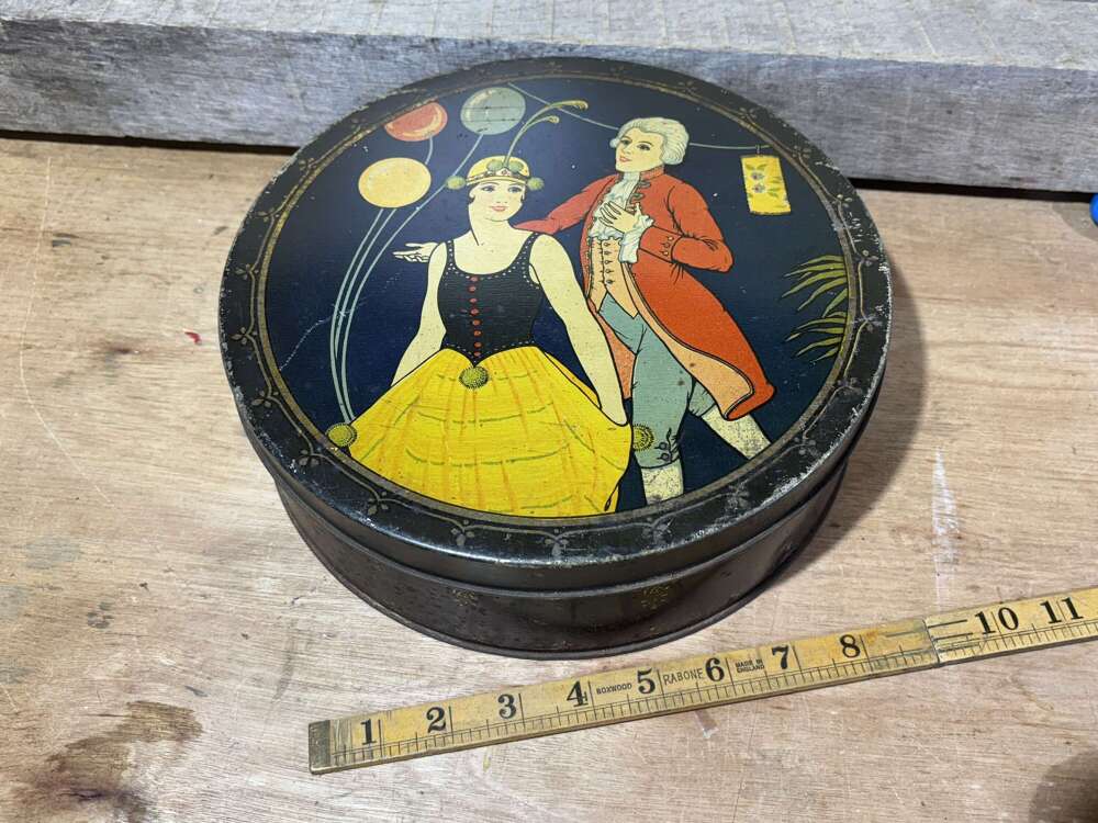 Fancy Dress Art Deco Lady Image Toffee Tin c1930s