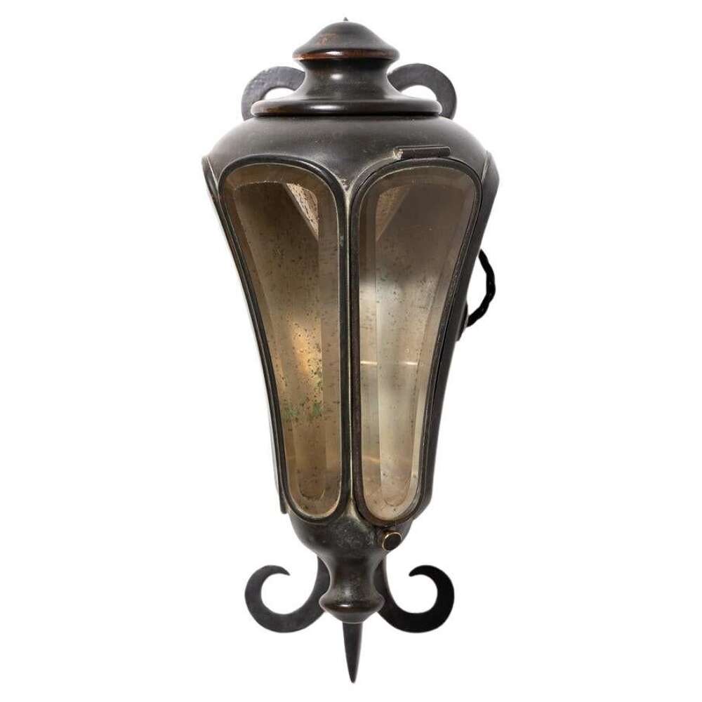 A Rare & Unique Copper & Bevelled Glass Wall Lantern By C.a. Vandervell & Co Lon