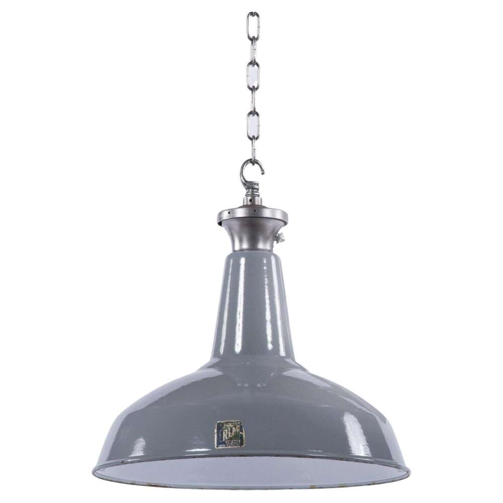 Benjamin Electric Large Industrial Factory Grey Enamel Pendant Lights