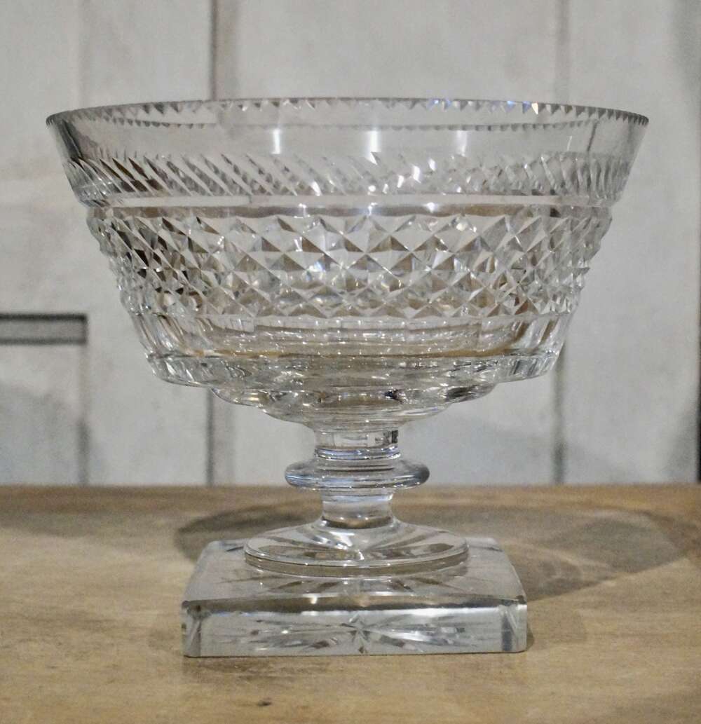Victorian Pedestal Diamond Cut Crystal Bowl