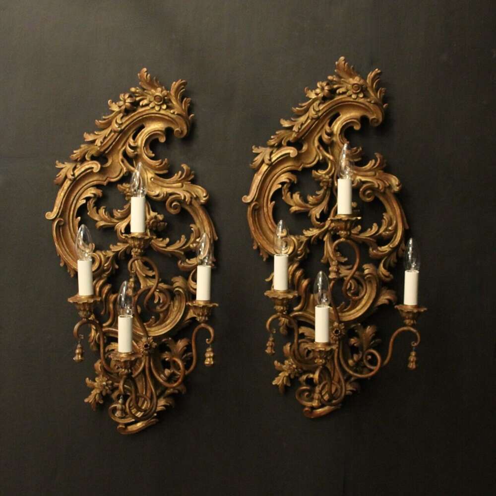 Florentine Pair Giltwood Antique Wall Lights