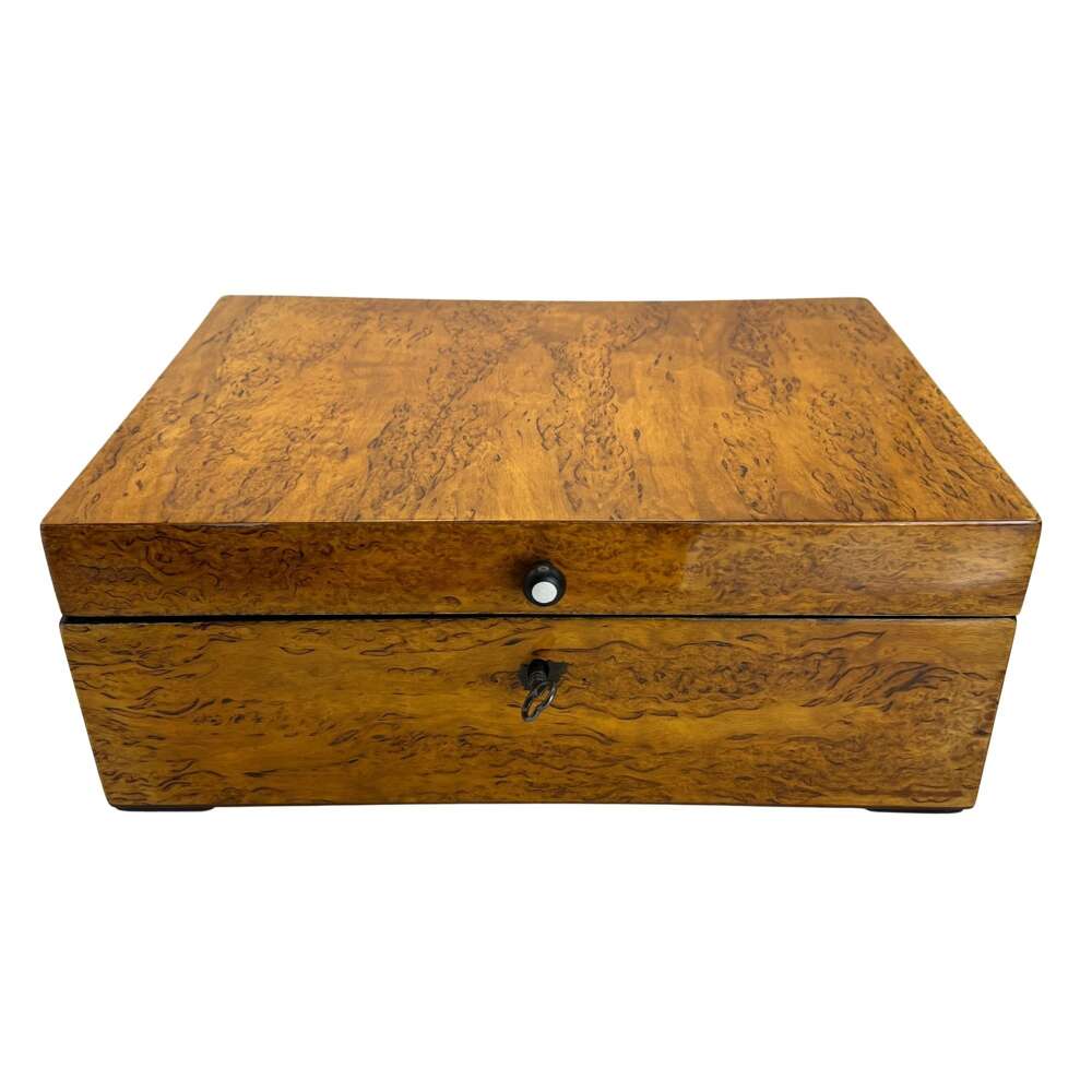 Biedermeier Box, Ice Birch, Brass, Germany, Circa 1840
