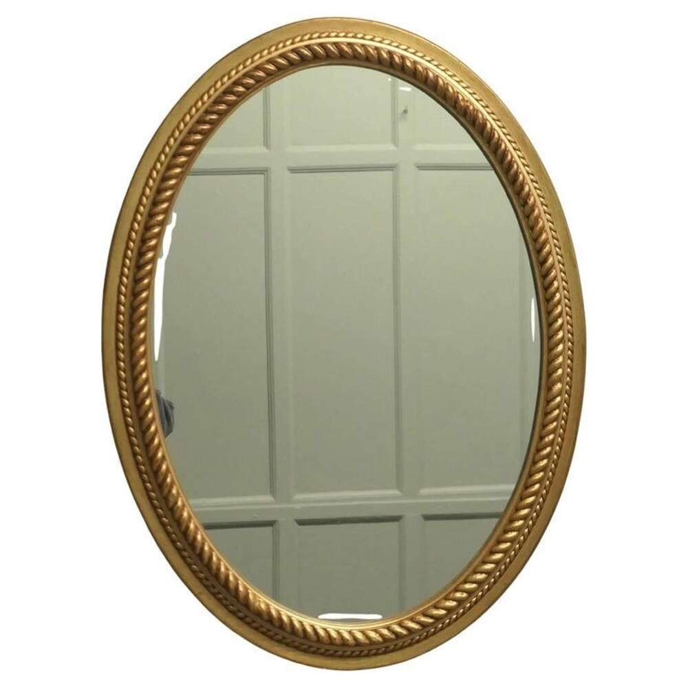 Large Gilt Oval Mirror with Rope Edging Border