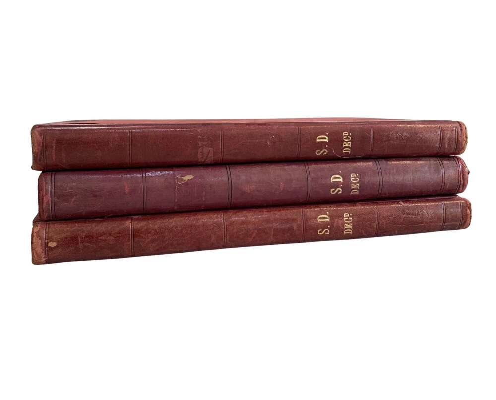 1950s Large red leather & linen ledgers