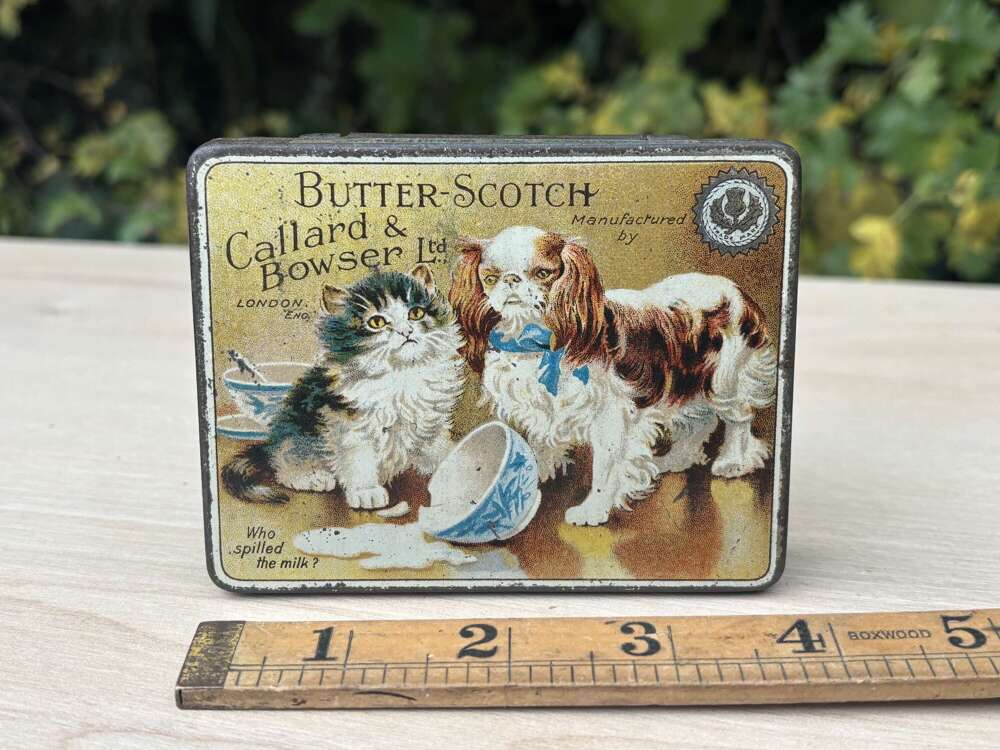 Callad & Bowser Charles Spaniel & Kitten Children&rsquo;s Playbox Toffee Tin c1900s