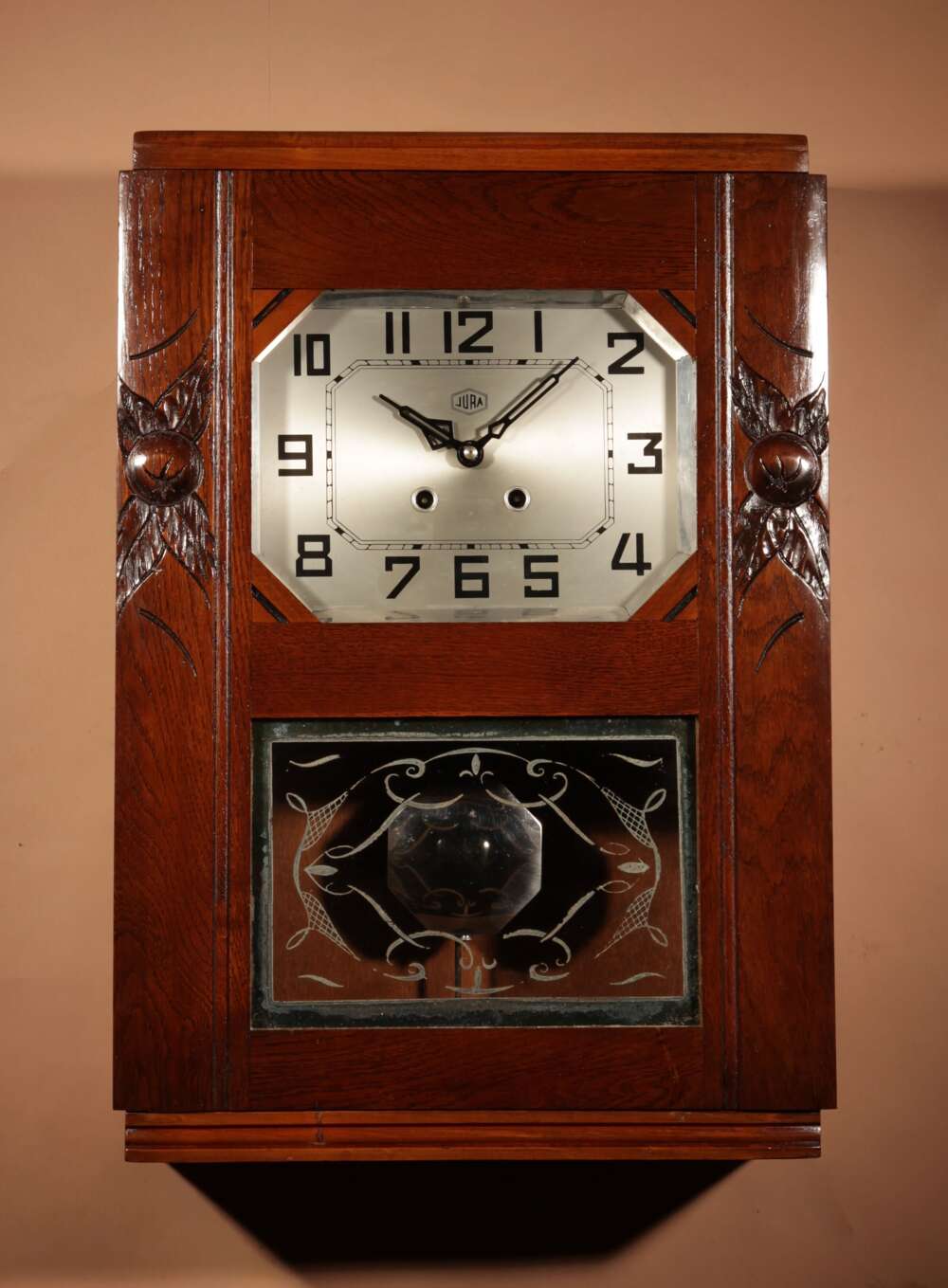  Art Deco Stylish French Oak Wall Clock Circa 1940.
