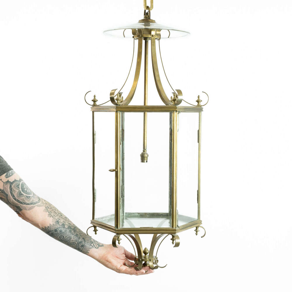 Huge French 20th Century Brass Hanging Lantern