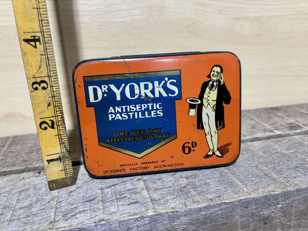 Dr York's Antiseptic Pastilles Chemist Cough Drops Tin c1920s