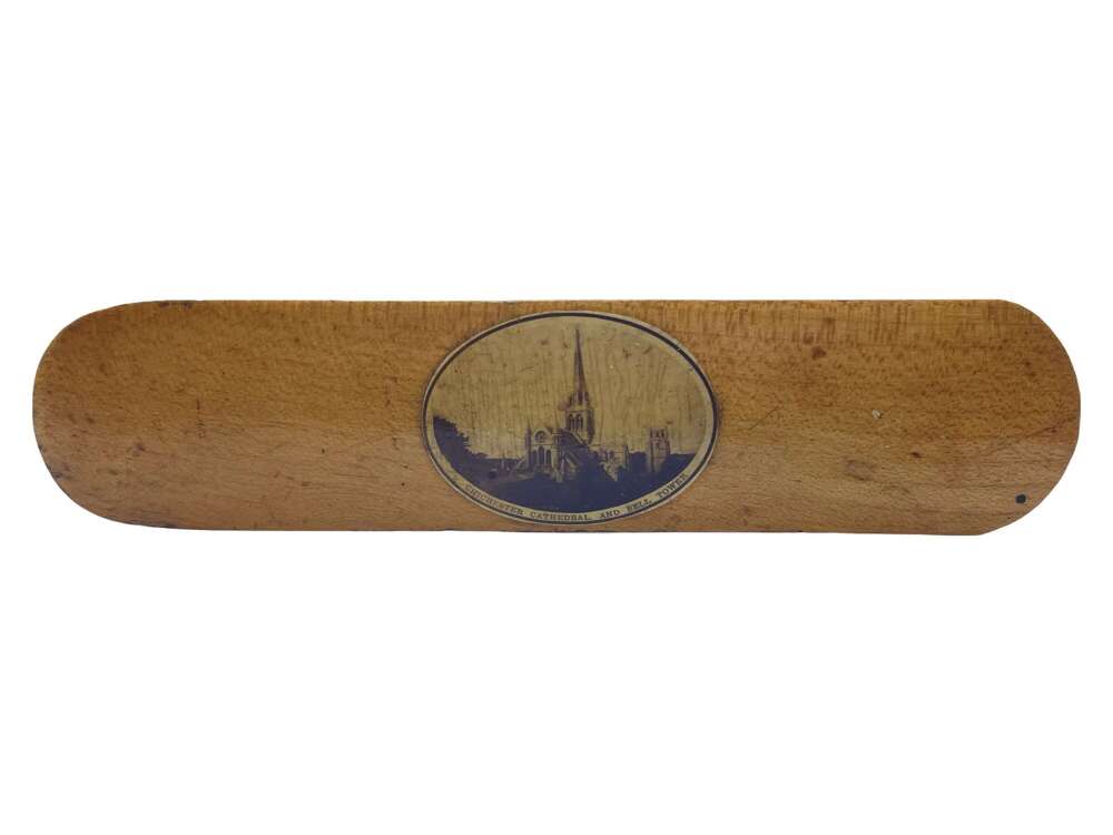 Antique Victorian Mauchline Ware Chichester Cathedral & Bell Tower Letter Opener