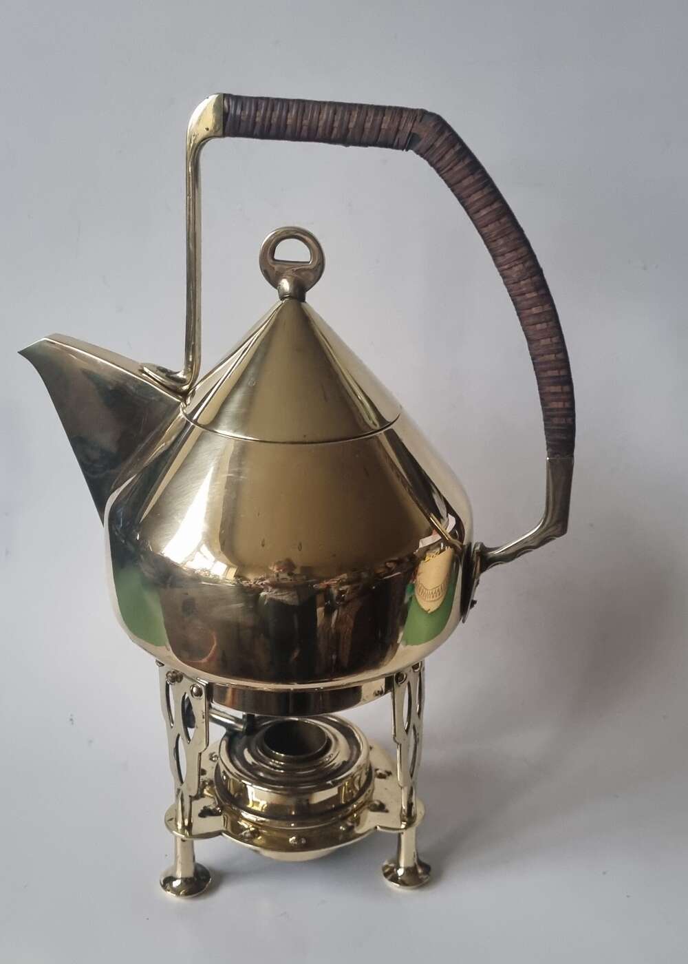 Antique Brass Kettle & Spirit Burner Jugendstil Eisenloeffel Arts Crafts 