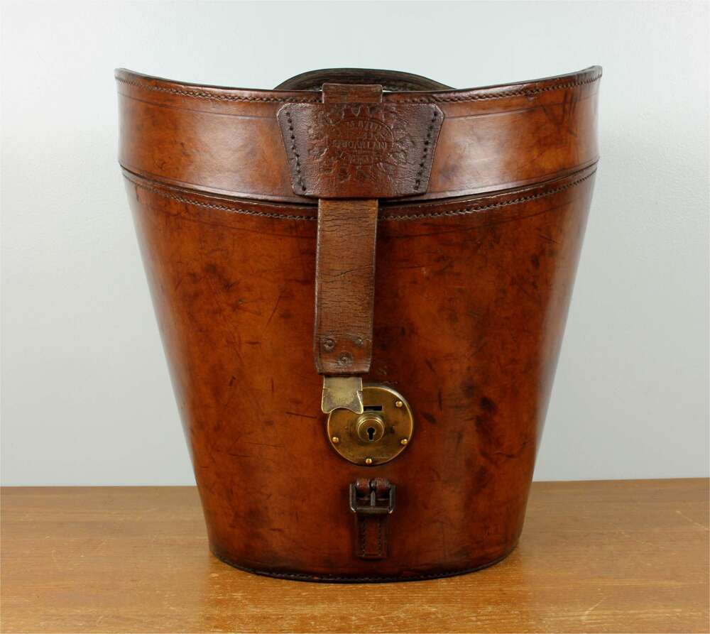 Antique Large Multi Top Hat Carry Case. Tall Double Leather Storage Box.