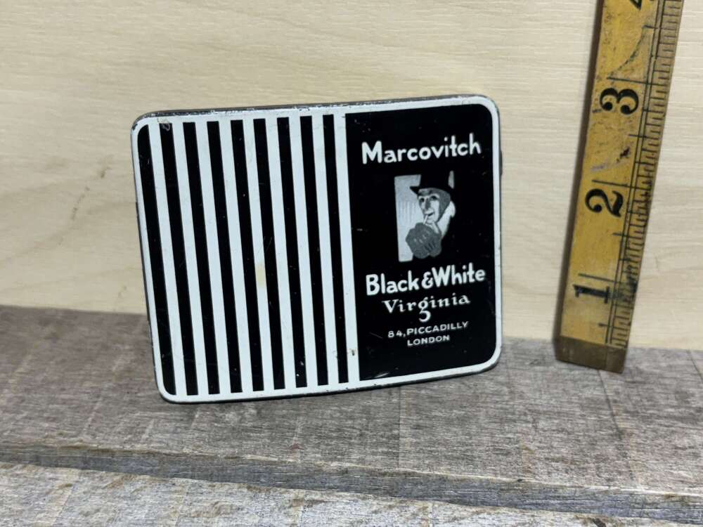 Marcovitch Black & White Curved Hip 10 Cigarette Tin c1920s