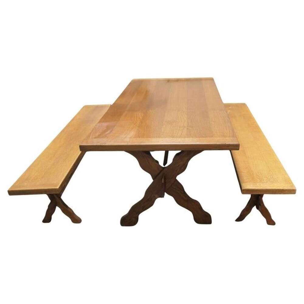 French Oak Refectory Table and Benches
