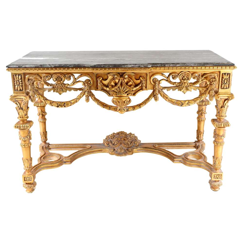 Louis Xvi Gilt Antique Console Table Marble Top Revival