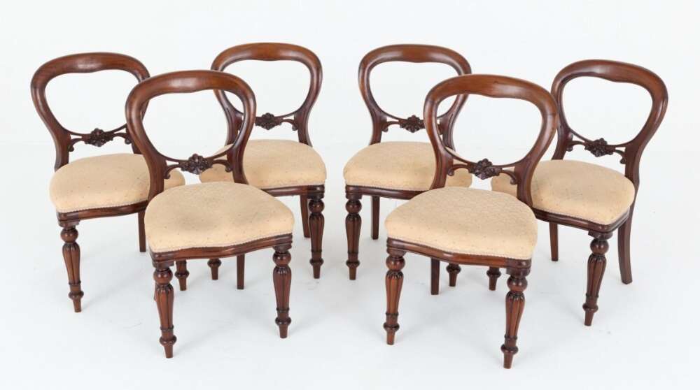 6 Victorian Balloon Back Dining Chairs Mahogany Revival