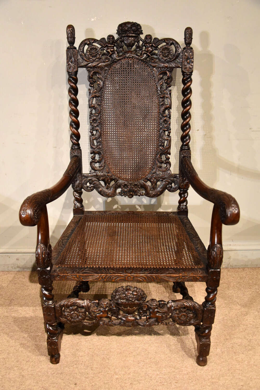 19th century walnut heavily carved armchair