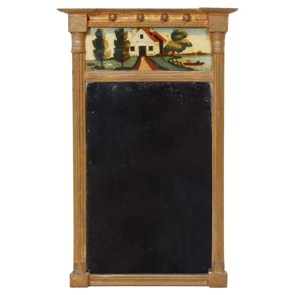 Regency Carved Giltwood Pier Mirror Eglomis&eacute; Panel Trumeau