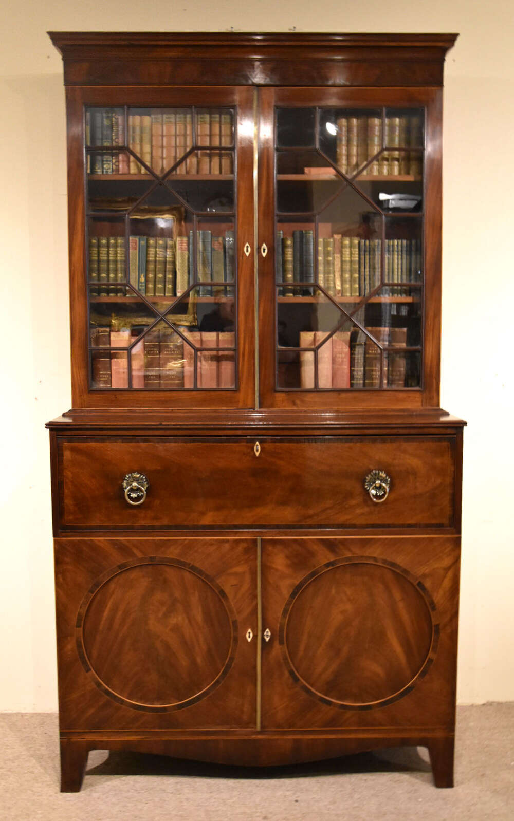 George III mahogany secretaire bookcase