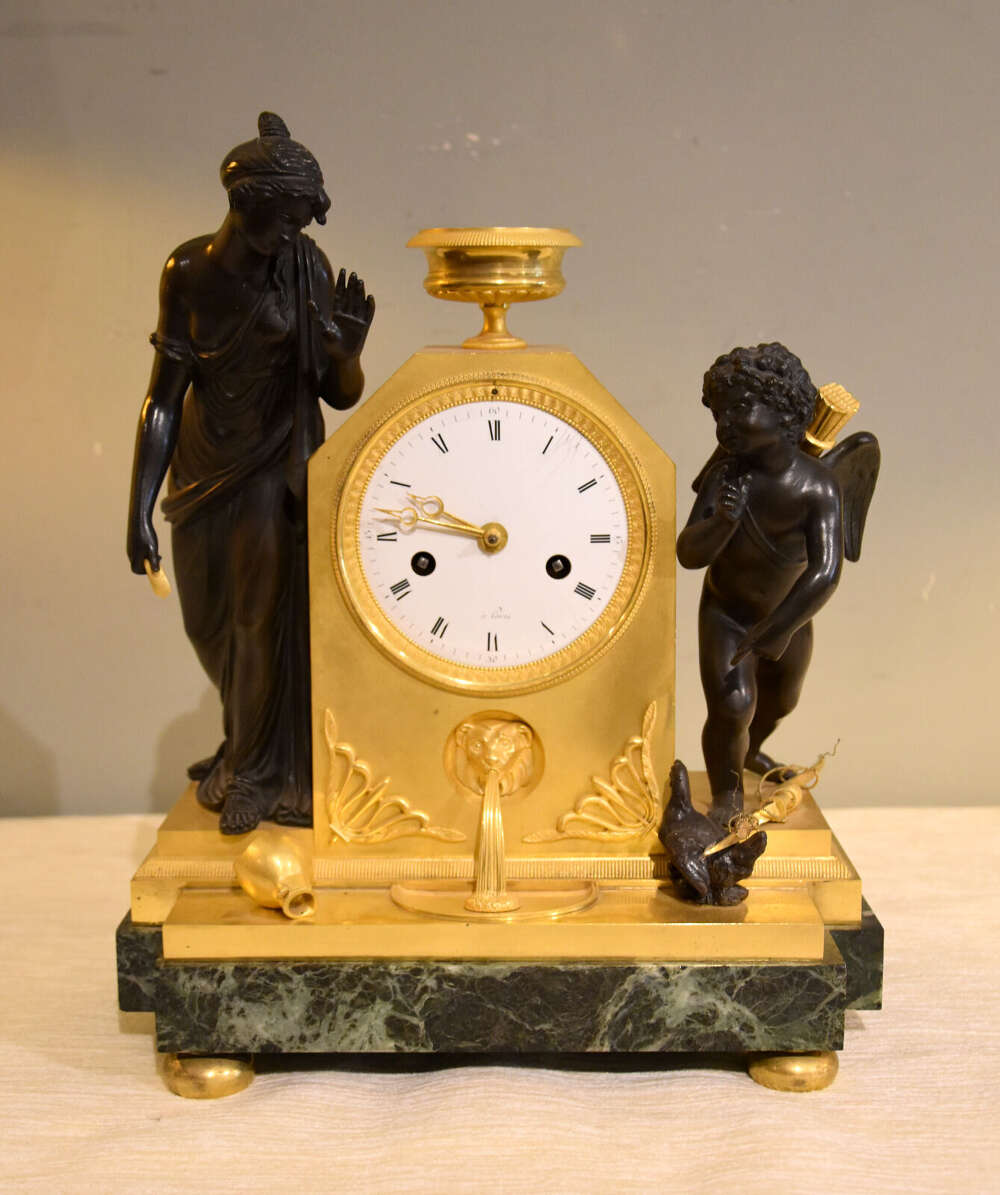 French empire ormolu bronze and marble mantel clock