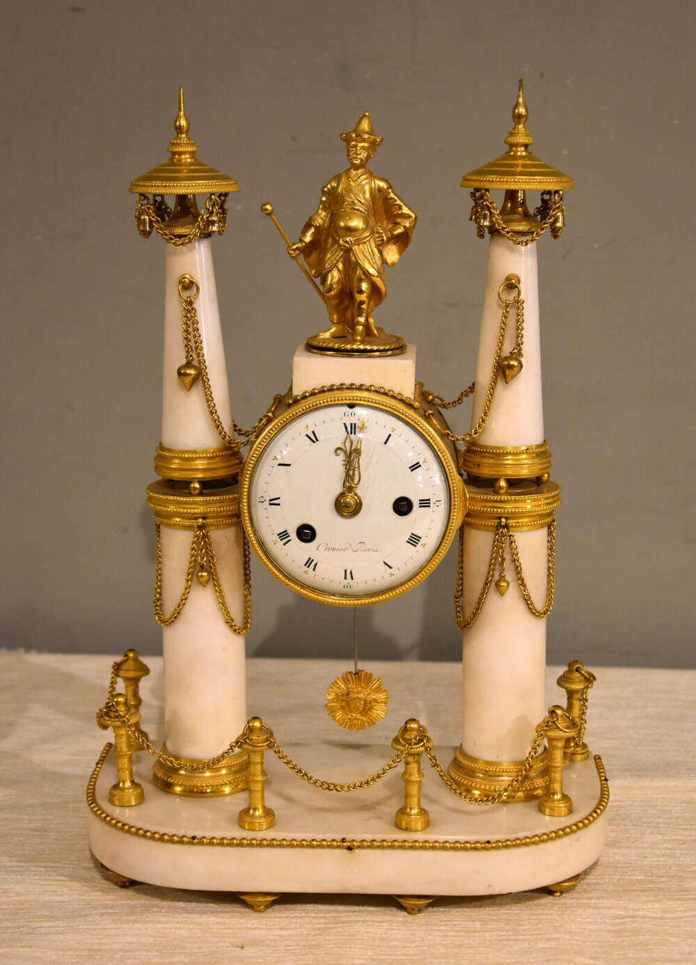 Louis XVI white marble and ormolu mantel clock