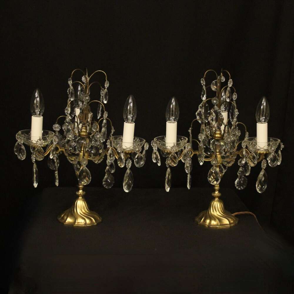 French Pair Of Gilded Triple Light Candelabra