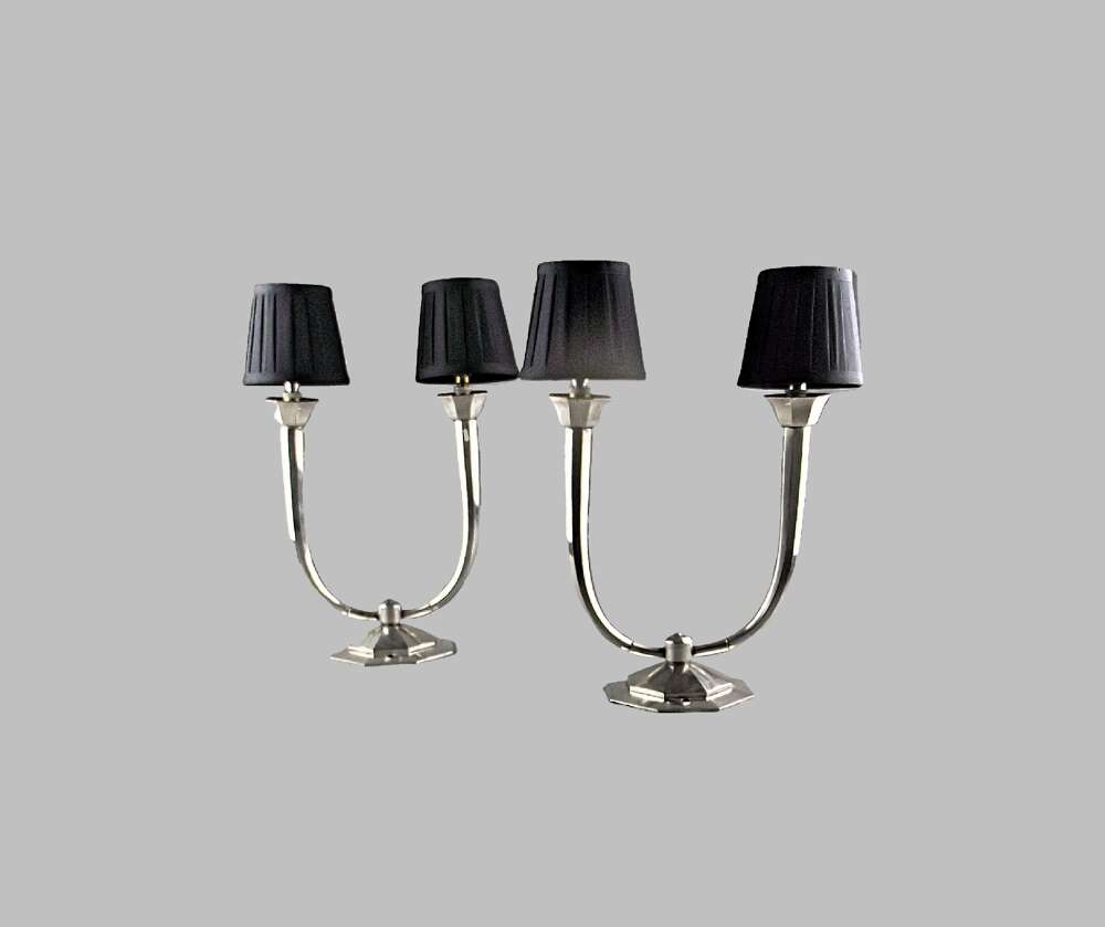 Pair Of Art Deco Lamps In The Style Of J - E Ruhlmann Silver Plated Bronze  France 1930s