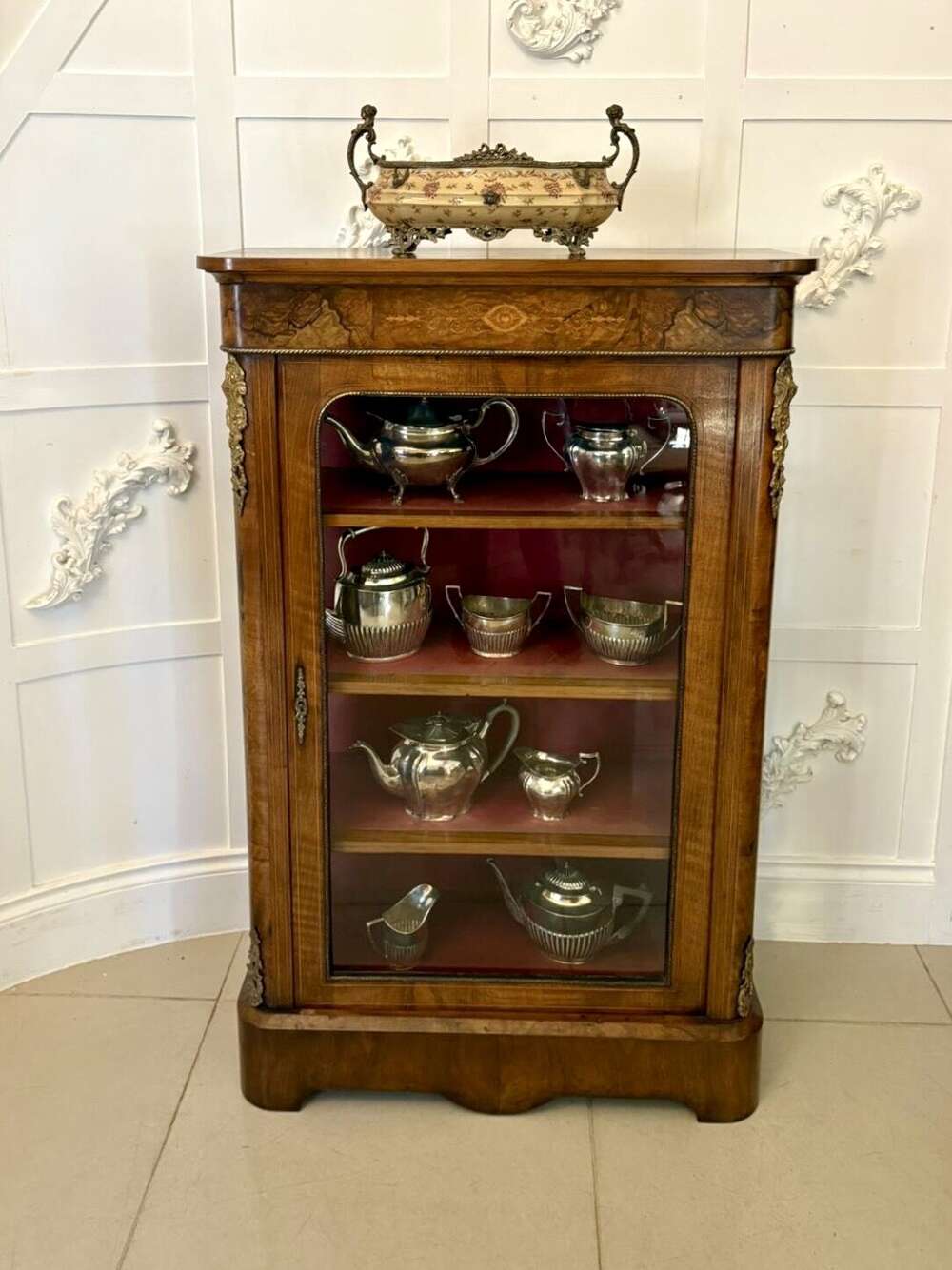 Antique Victorian Quality Inlaid Burr Walnut Pier Cabinet
