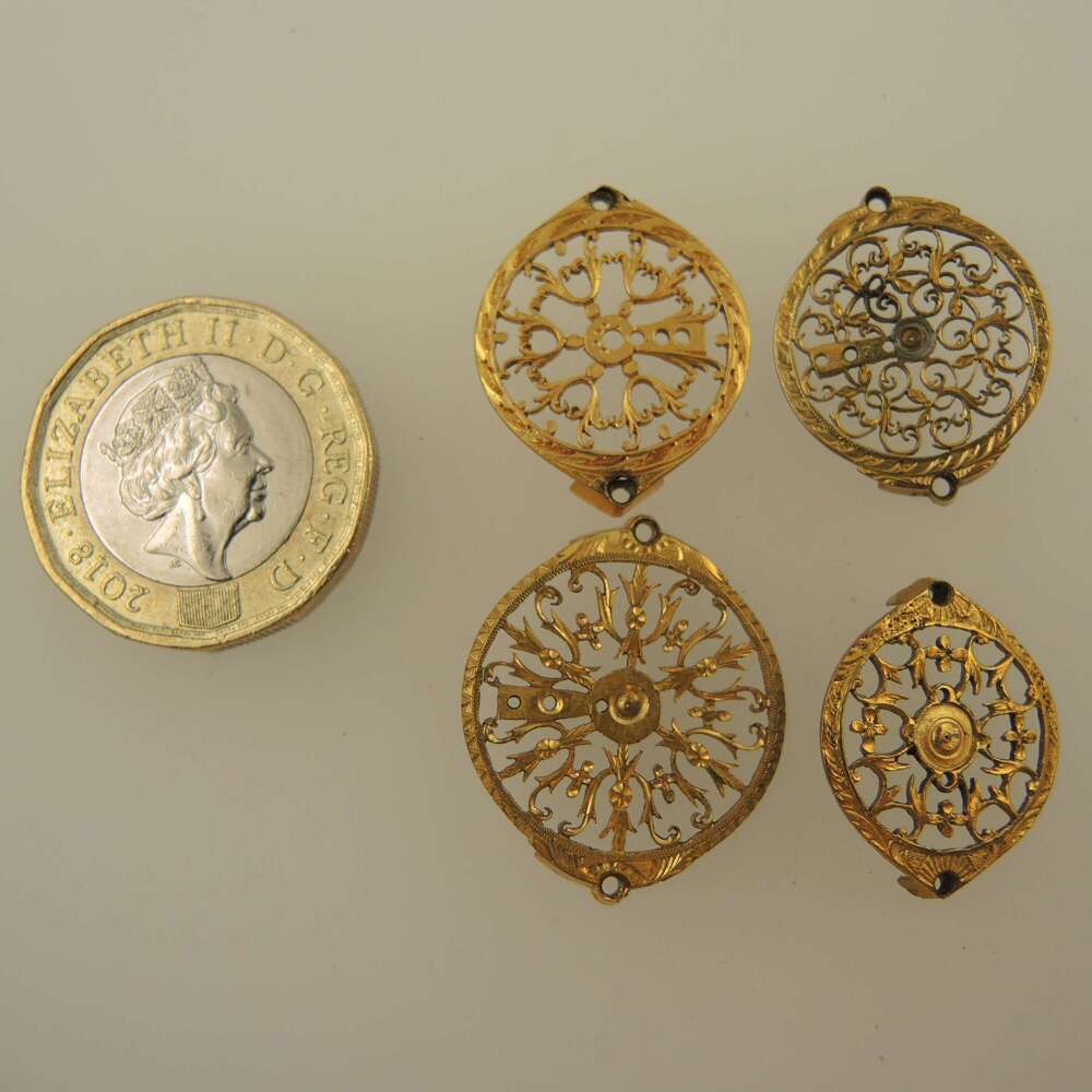 Four Georgian continental pocket watch balance cocks c1790