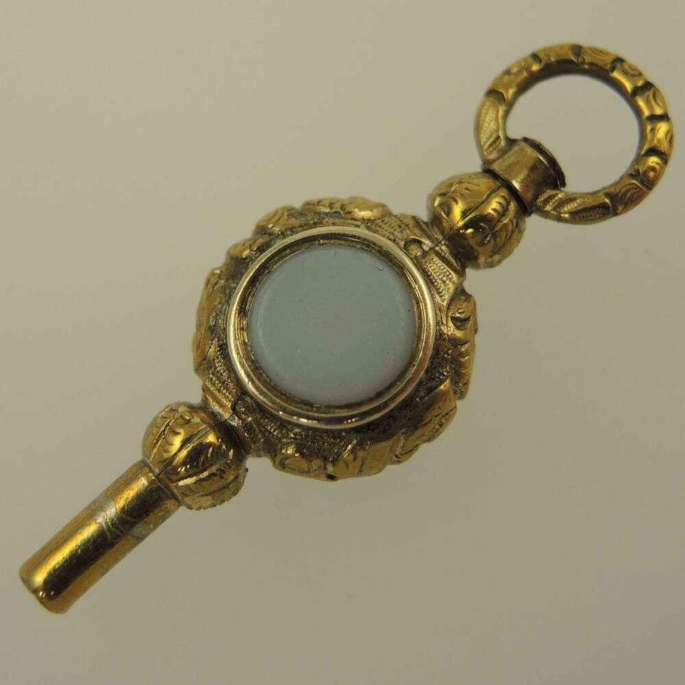 Victorian gilt and stone set pocket watch key c1850