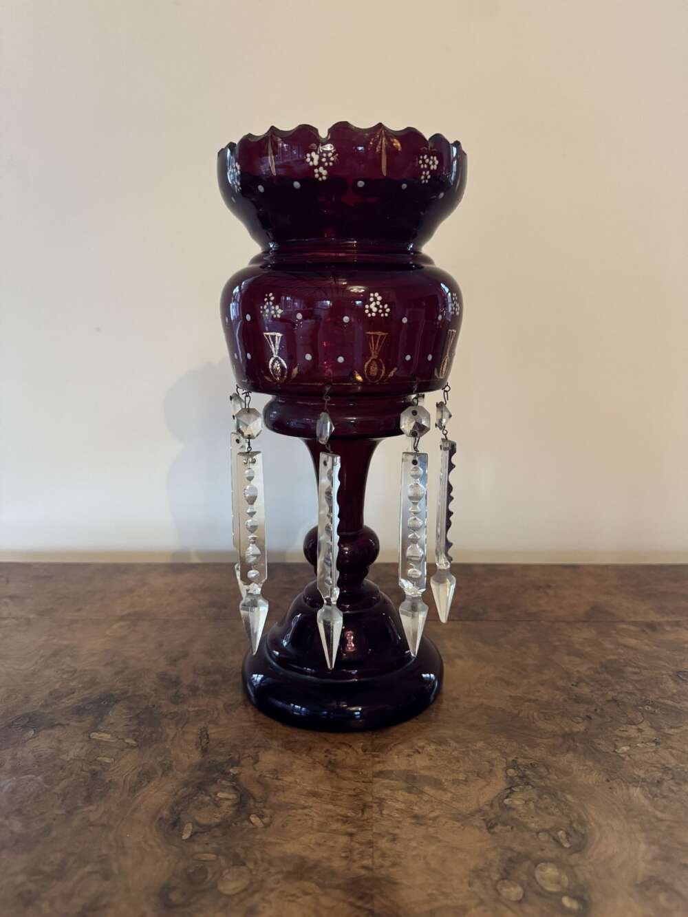 Beautiful Quality Large Antique Victorian Ruby Glass Lustre 