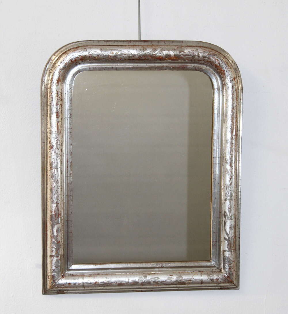 Small antique French silverleafed archtop mirror
