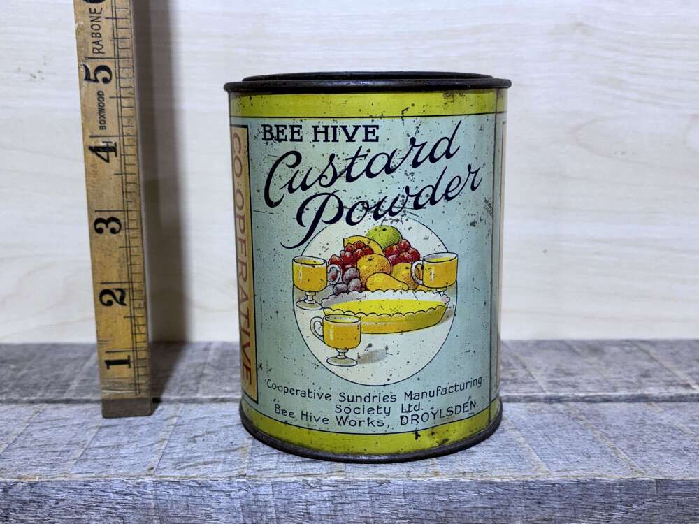 Beehive Custard Powder Grocery Advertising Tin c1920s
