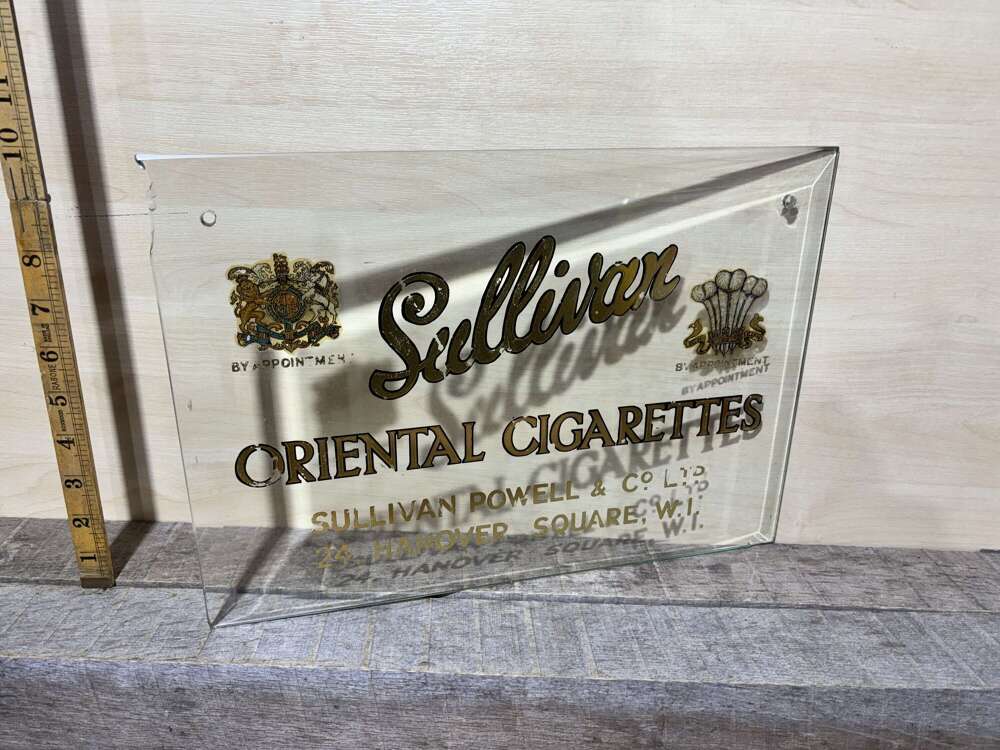 Sullivan & Powell London Cigarette Bevelled Glass Advertising Sign c1920s