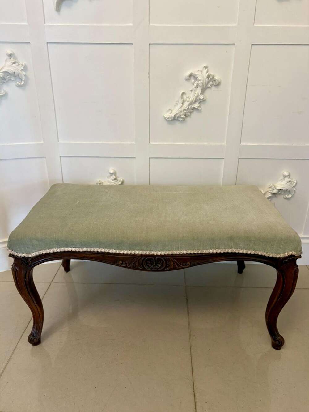 Large Antique Victorian Quality Carved Walnut Stool