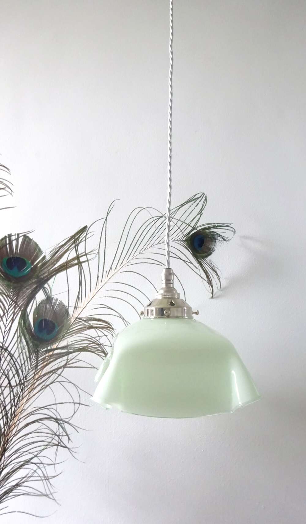 French Green Opaline Handkerchief Glass Ceiling Light