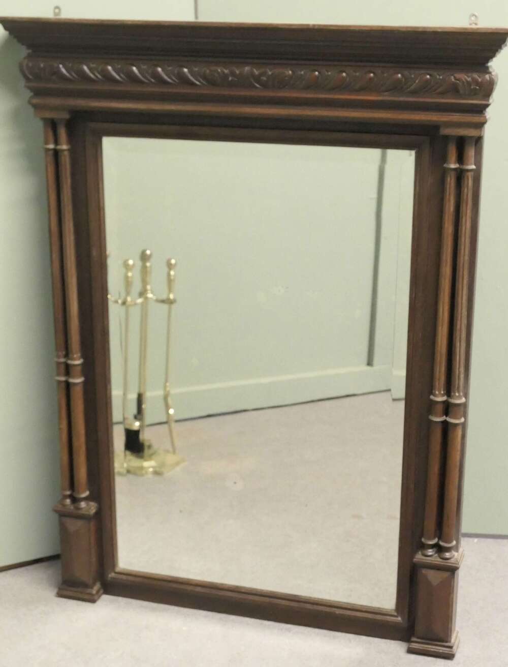French Carved Oak Wall Mirror with Side Columns