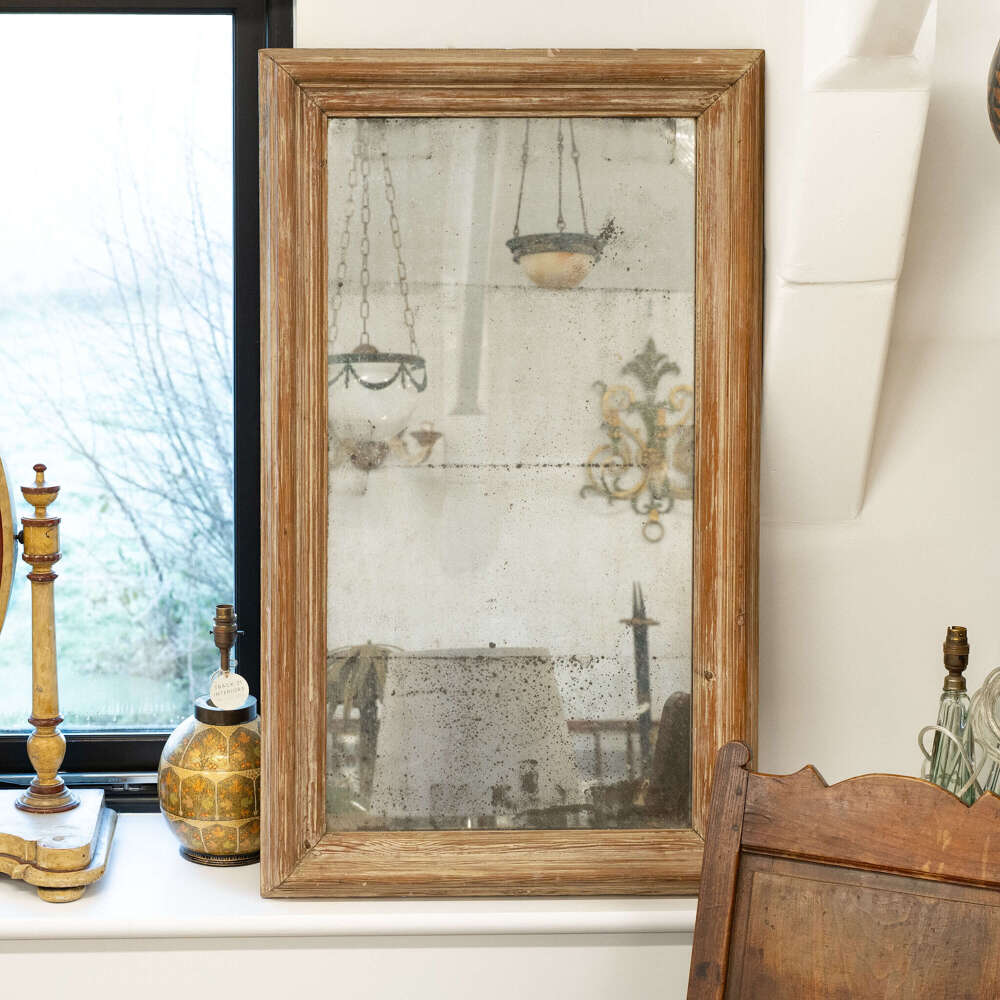 Large 19th Century Scraped Pine Mirror