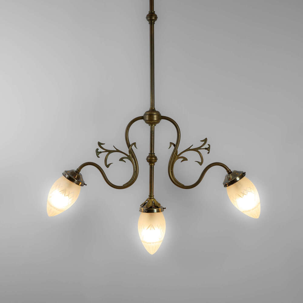 French 3 Arm Brass Electrolier / Ceiling Pendant