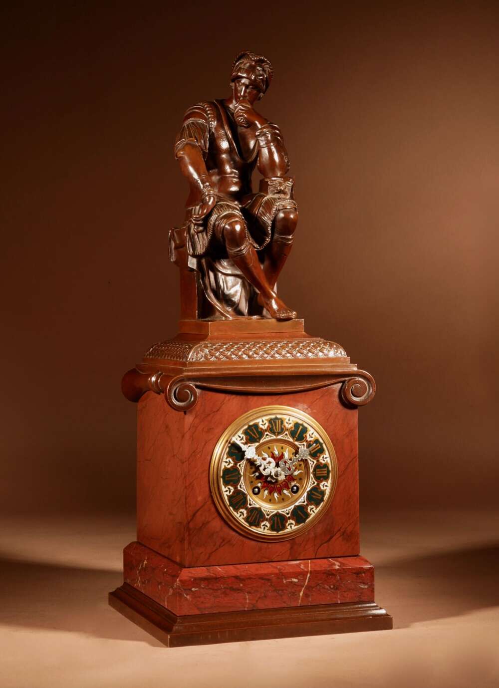 An Impressive And Beautiful Bronze And Marble Antique Mantel Clock.