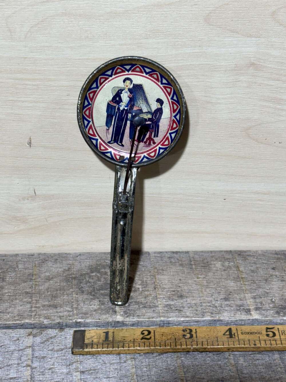 Musician Piano Player Lithographed Tin Plate Noise Maker Toy c1930s