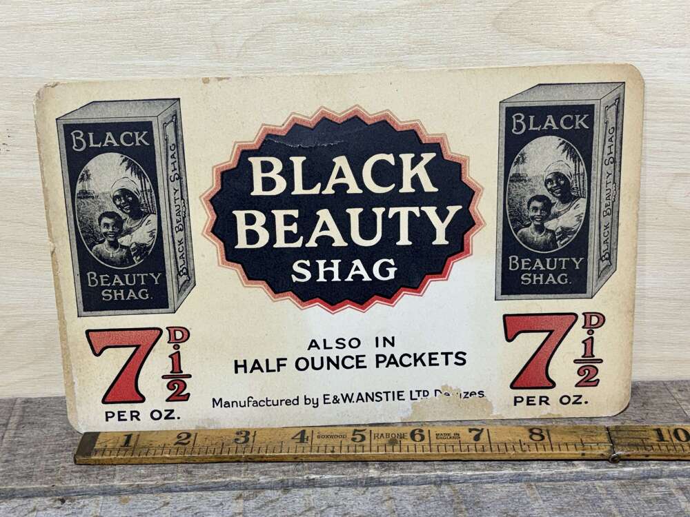 Antsie's Black Beauty Shag Tobacco Advertising Card Sign c1920s