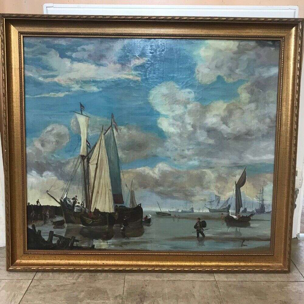 Dutch Manner Seascape Oil Painting On Canvas Sailing Ships Fishing