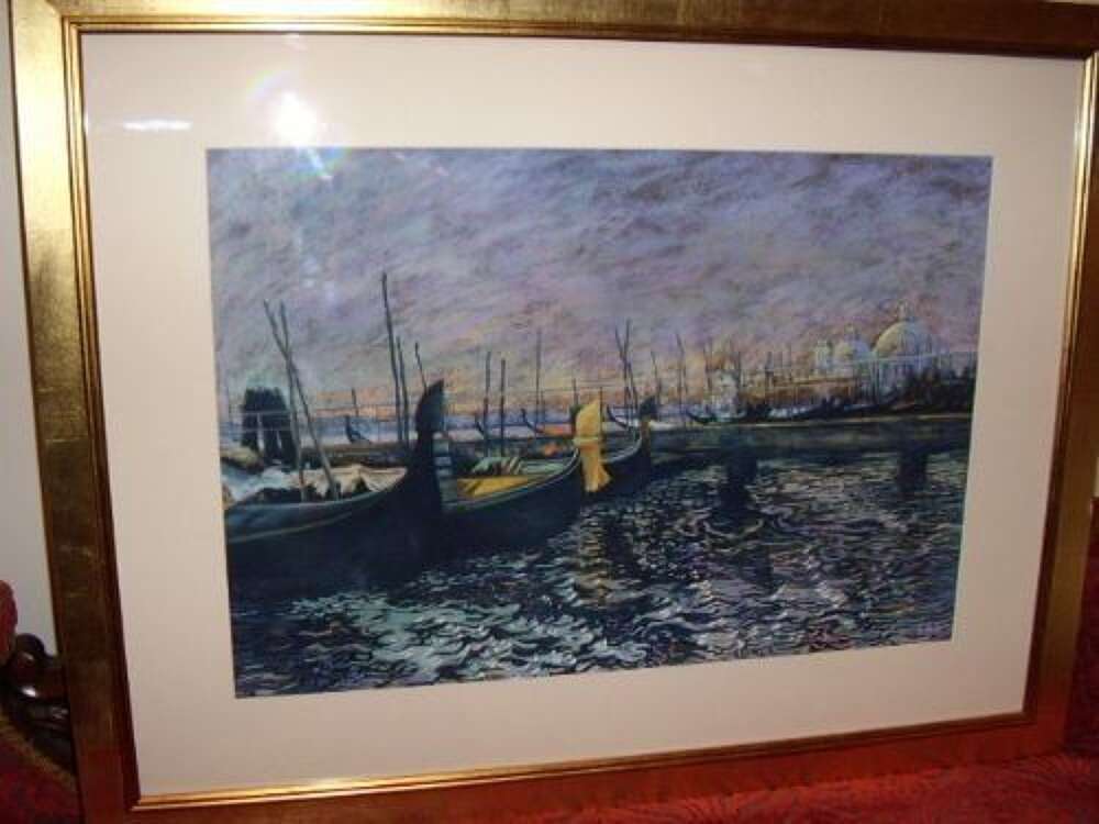 Venice Moonlight Pastel & Gouache Paintings Ink Pen Drawings Of Gondolas Grand Canal
