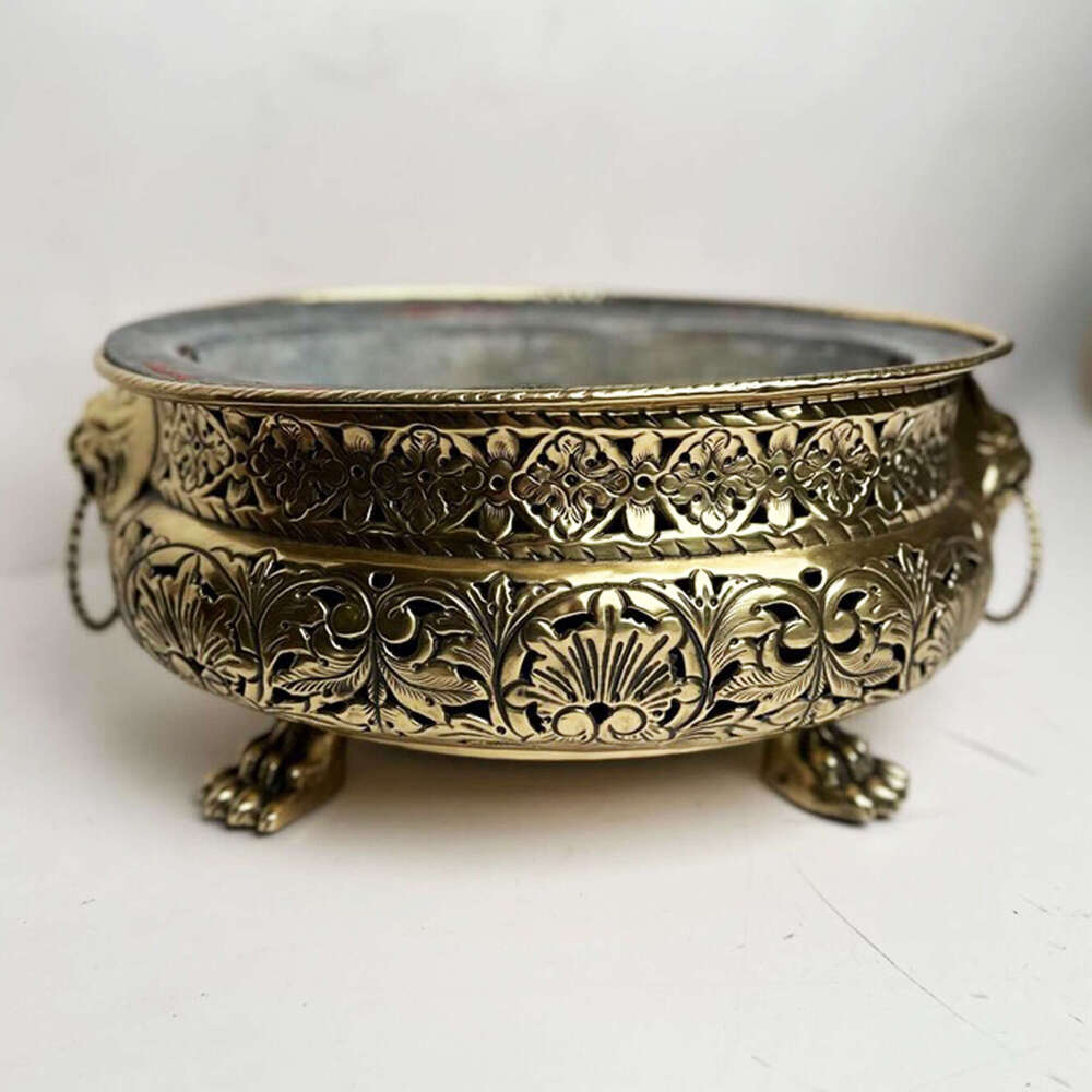 French oval brass jardiniere