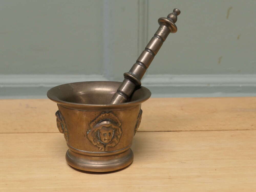 Heavy Bronze Gothic Pestle and Mortar   An unusual pair