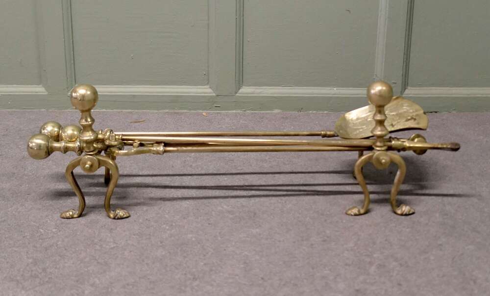 Heavy Gothic Fireside Tools on Andiron Rests