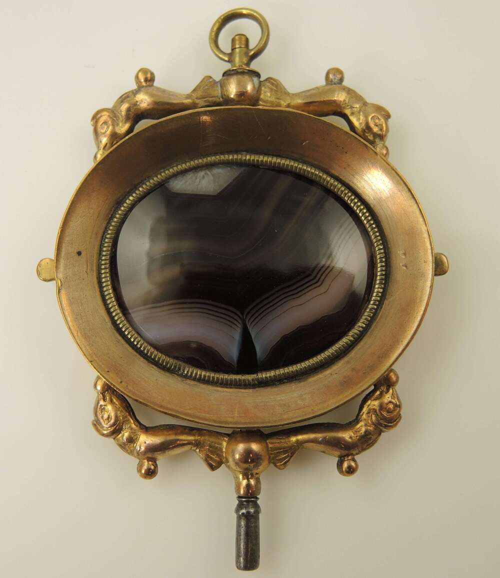 Massive Georgian pocket watch key set with agate stone c1810