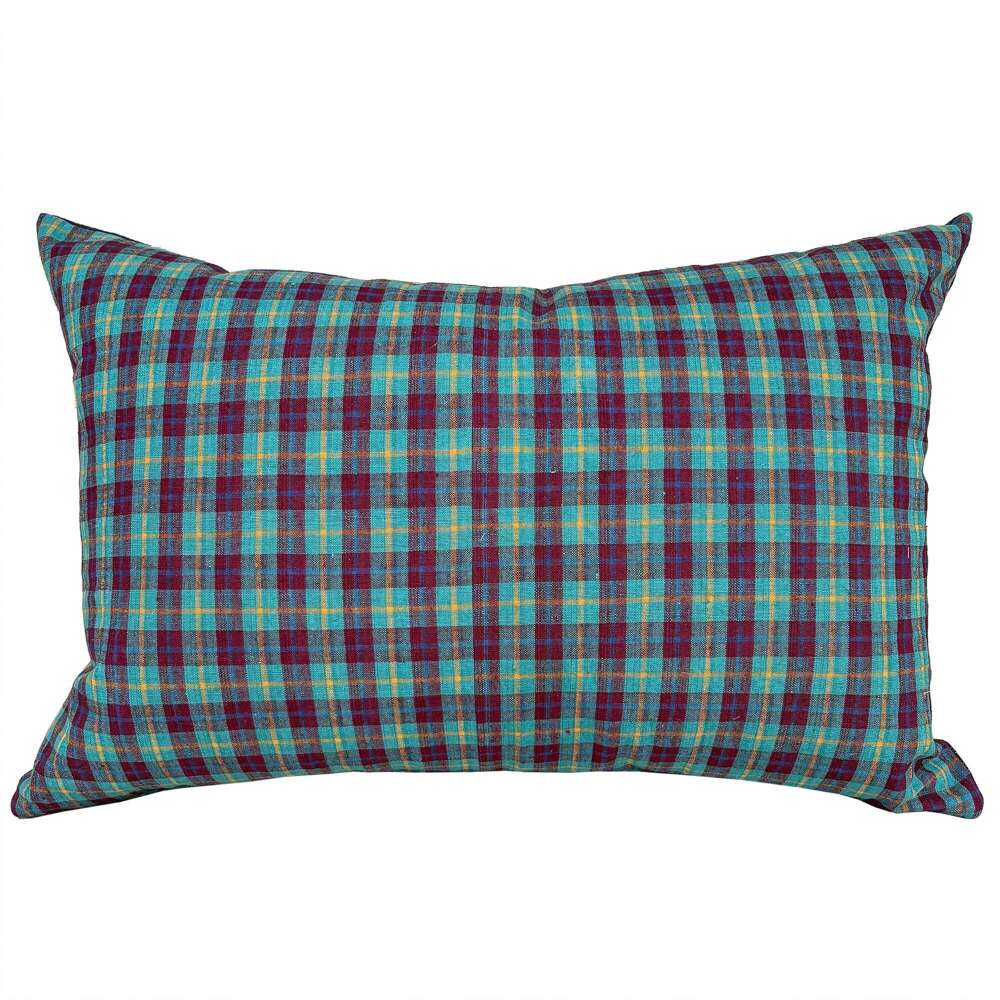 Turquoise And Berry Checked Cushions