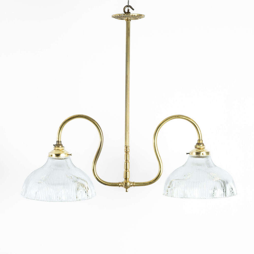 English 2 Arm Brass Electrolier / Ceiling Pendant